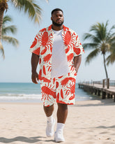 Hawaiian Crayfish pattern Men's Plus Size Pockets Shirt Shorts Suit